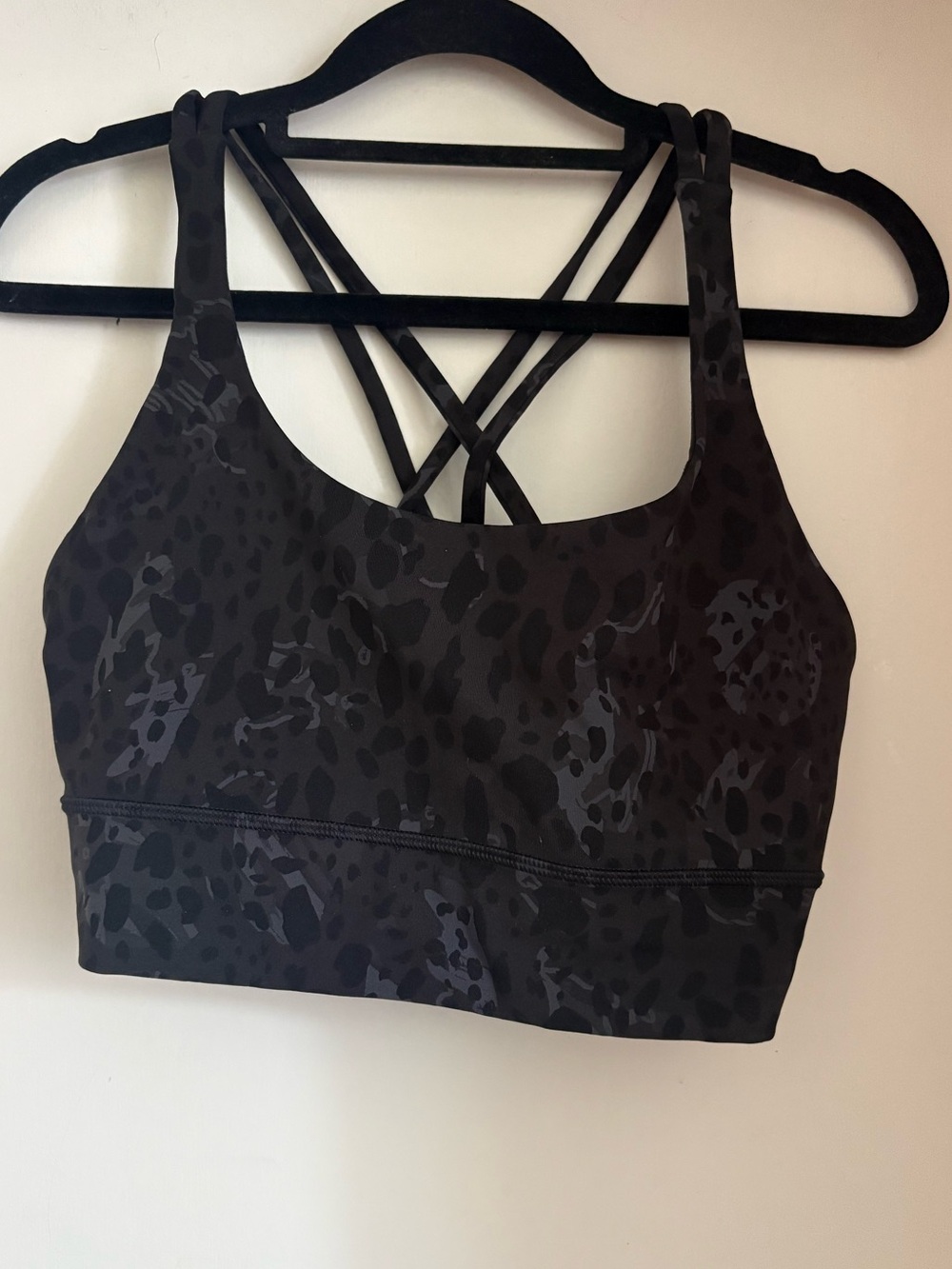 lululemon athletica Black Leopard-Print Strappy Energy long line Sports Bra